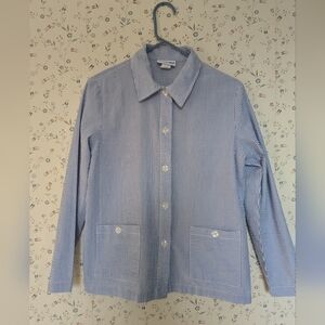 💙 National S Jacket Seersucker Cotton White Striped Button-Up Women Nautical